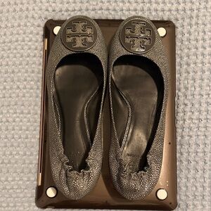 Tory Burch Reva silver grey stingray ballet flats